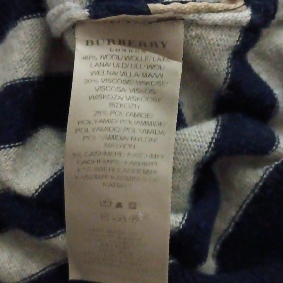 BURBERRY Grey + Navy Striped Wool Blend Cardigan L - Picture 5 of 5